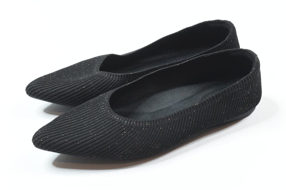 VIVAIA Aria Flats Womens 41 Black Metallic Glitter Pointed Toe Knit